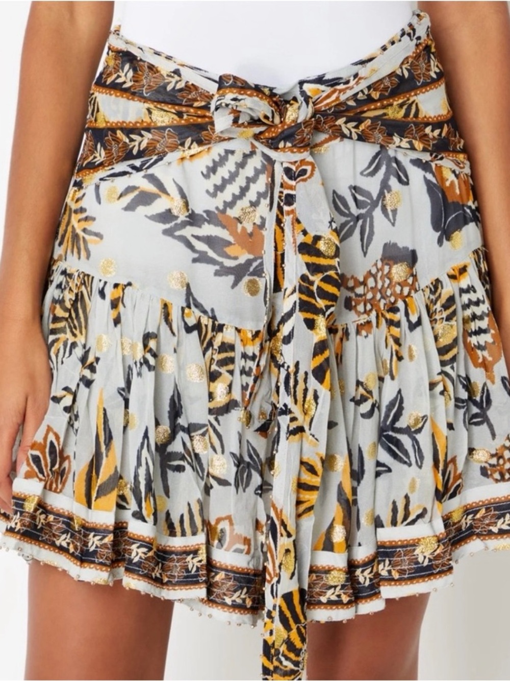 Farm Rio Silver Blue Floral Tapestry Mini Skirt
